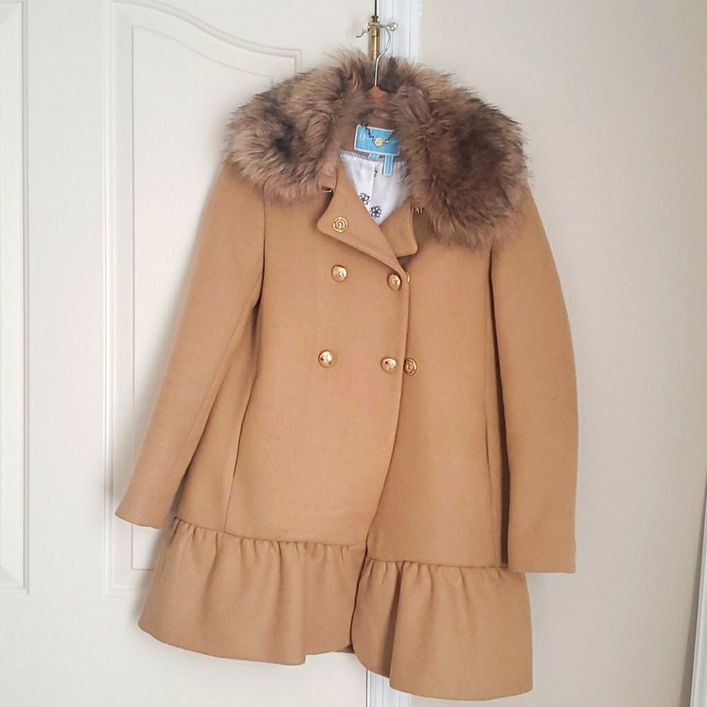 Draper James Belle detachable faux-fur collar coat